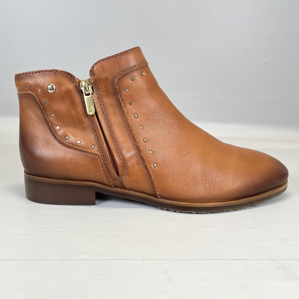 Pikolinos Boots Womens Size 8.5 Brown Leather Studded Ankle Zip Shoes Casual